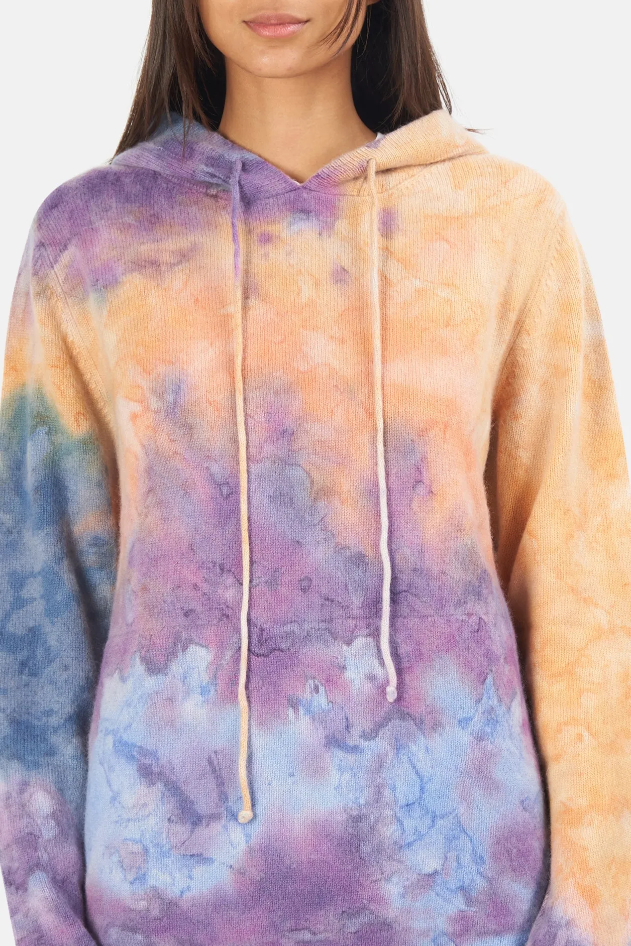 Water Color Dye Cashmere Hoodie Orange/Purple/Aqua