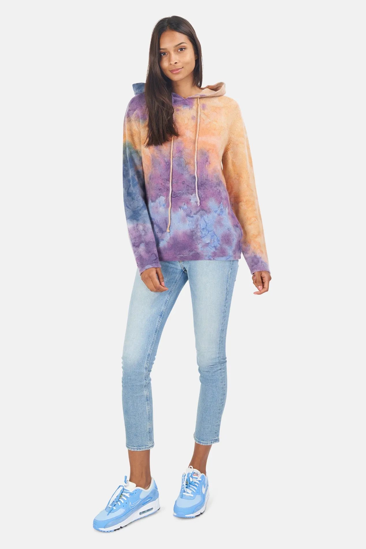 Water Color Dye Cashmere Hoodie Orange/Purple/Aqua