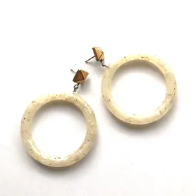 White Speckled with Brass Nailhead Donut Drop Earrings