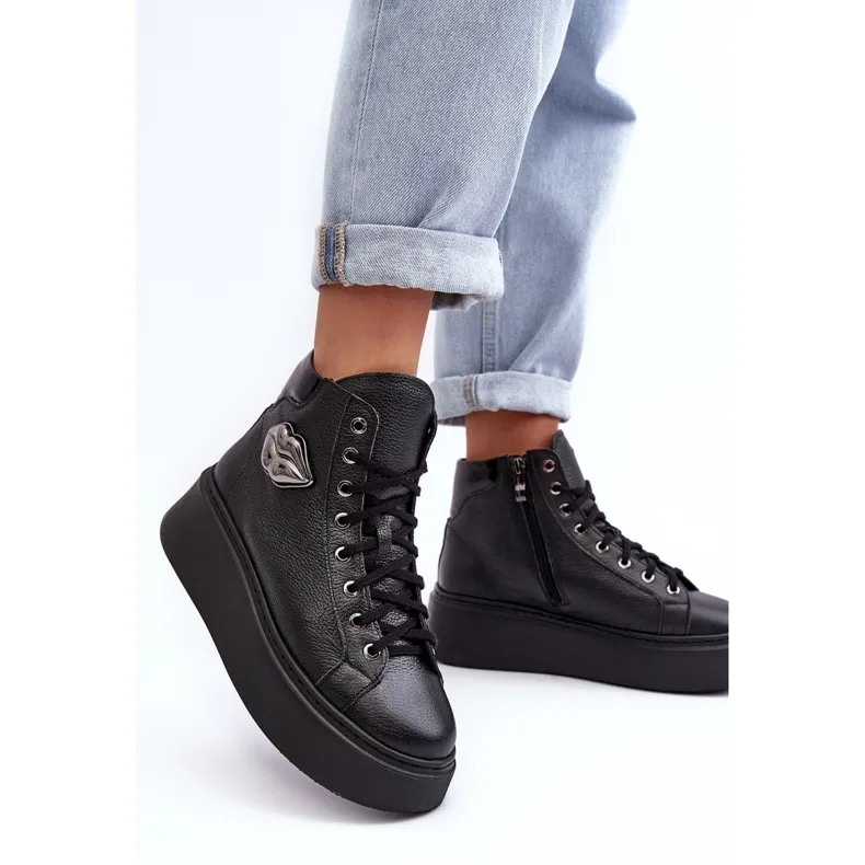 Women's High Zip Sneakers Lemar Black Katerin