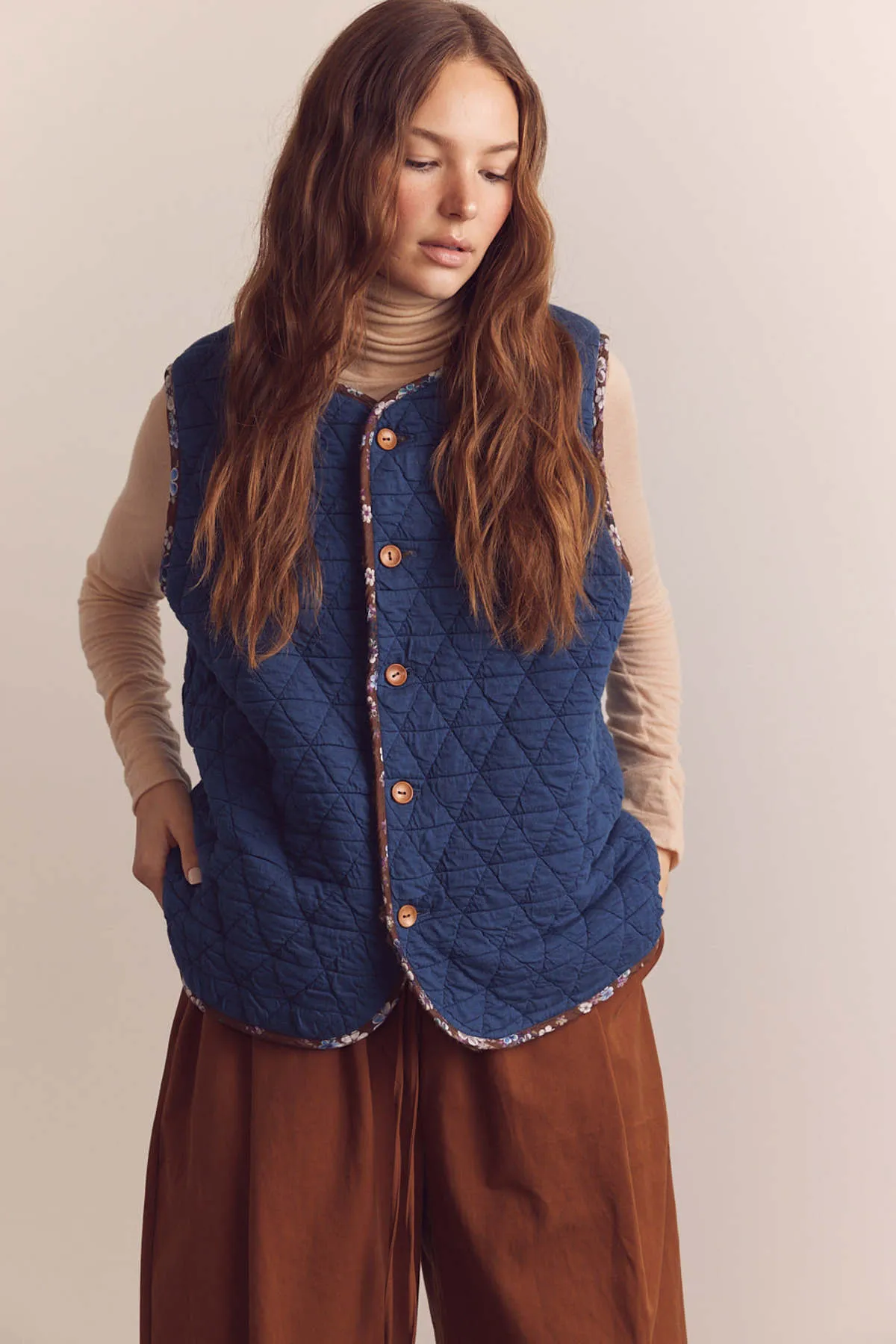 Wool Blend Shepherd Reversible Vest - Coco